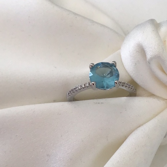 Jewelry - Sterling Silver Aquamarine/ Cz ring .925 Silver size 7